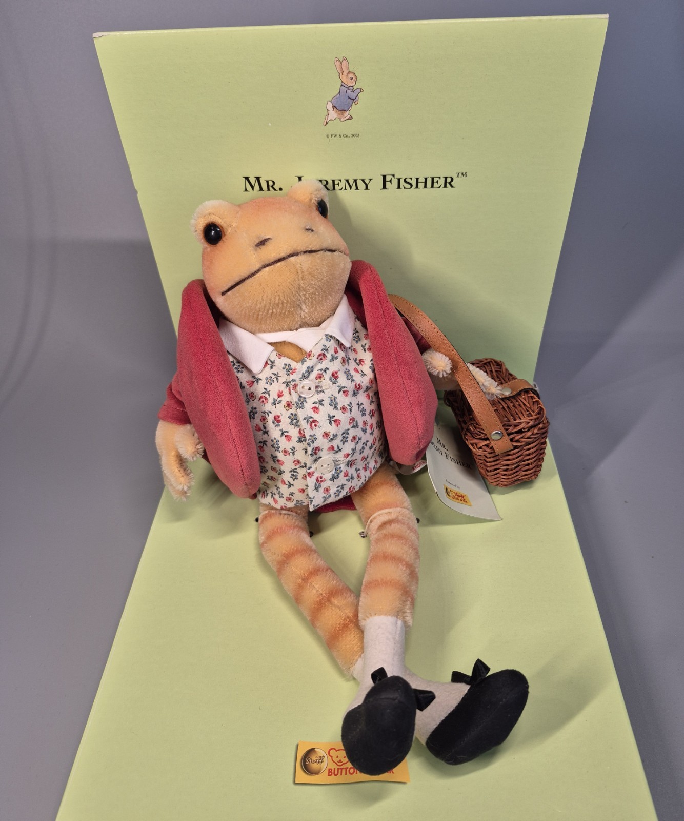 Steiff HTF Beatrix Potter Mr. Jeremy Fischer™, 18cm, Mint Condition, (354243)