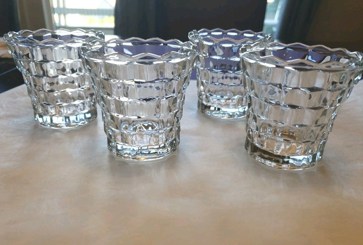 Set Of 4 Vintage Fostoria American Glass Bowl Cup Clear Cube Pattern 3\