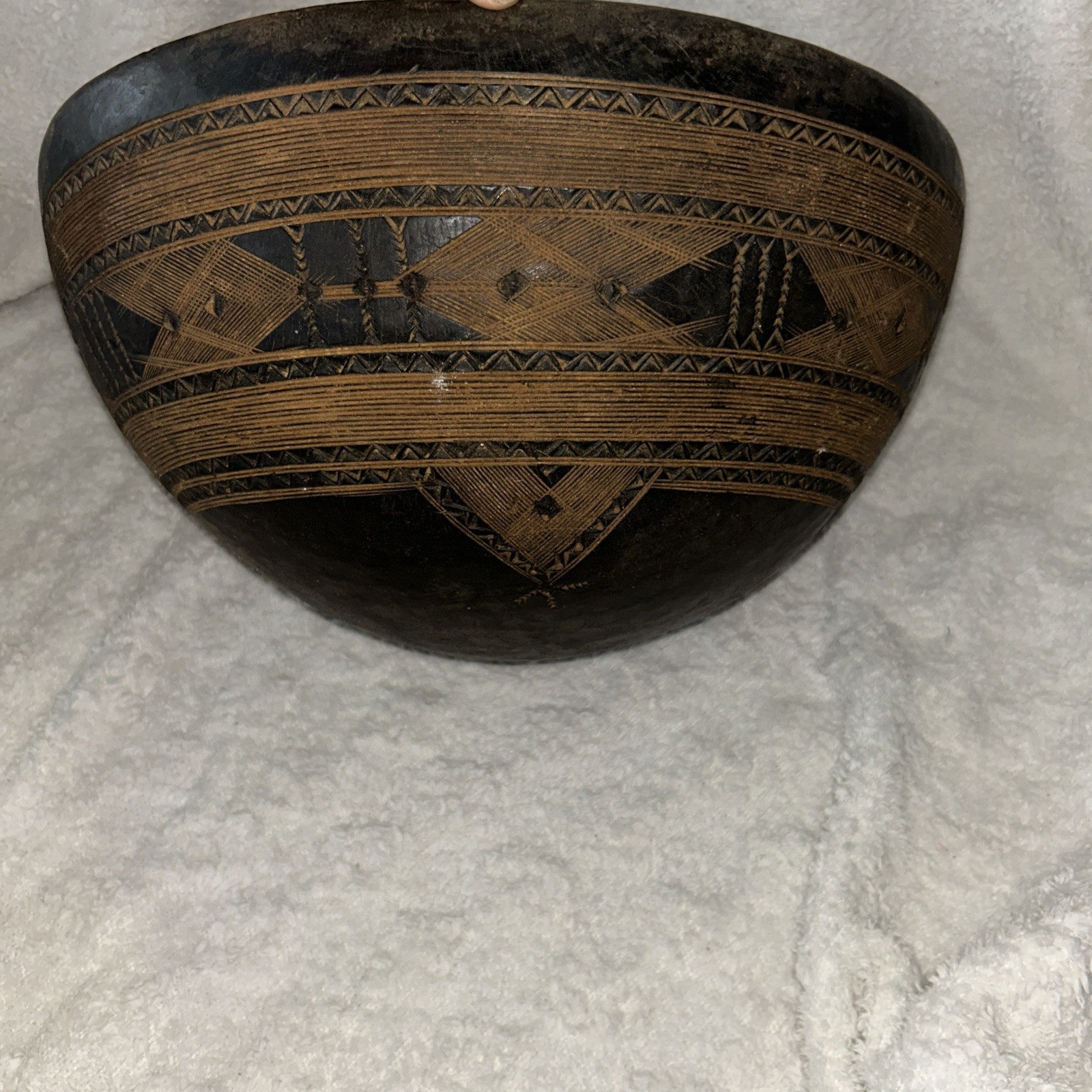 Vintage Nigerian Fulani Hand Engraved Wood Bowl - Unique Geometric Design WOW