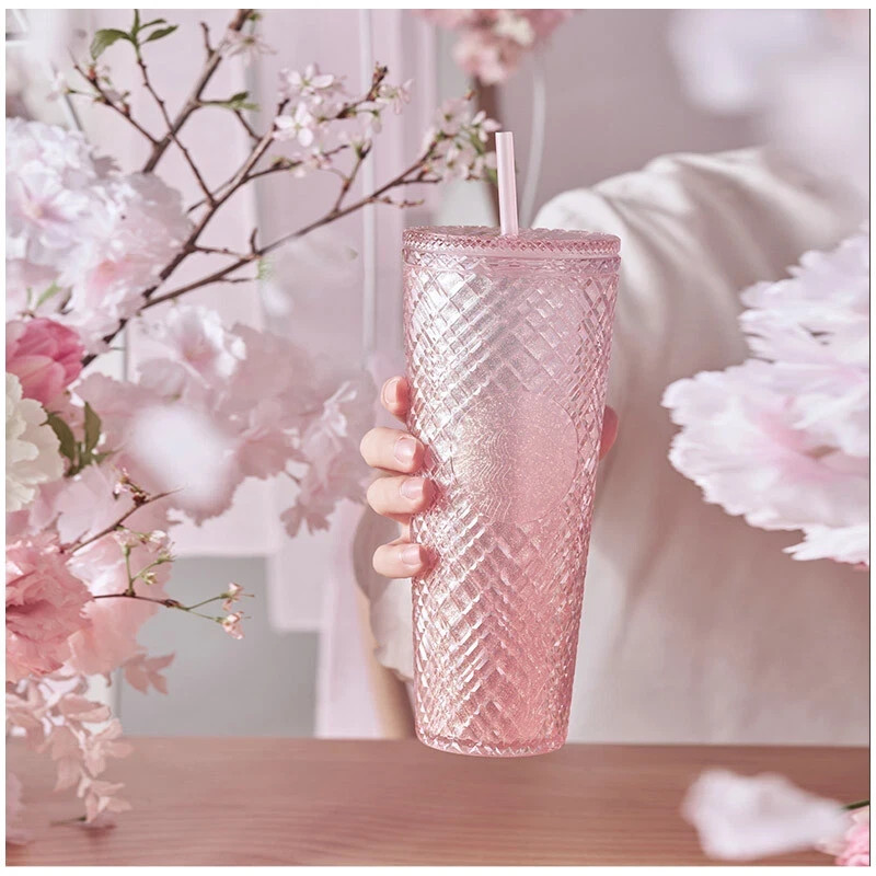 2022 China Starbucks Sakura Pink Diamond Jeweled Studded 24oz Tumbler Straw Cup