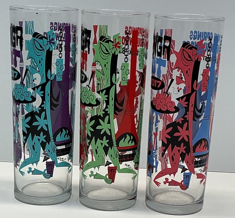 Tonga Hut 2017 Derek Yaniger Zombie Glass Set Of 3 Tiki Bar  Palm Springs Rare