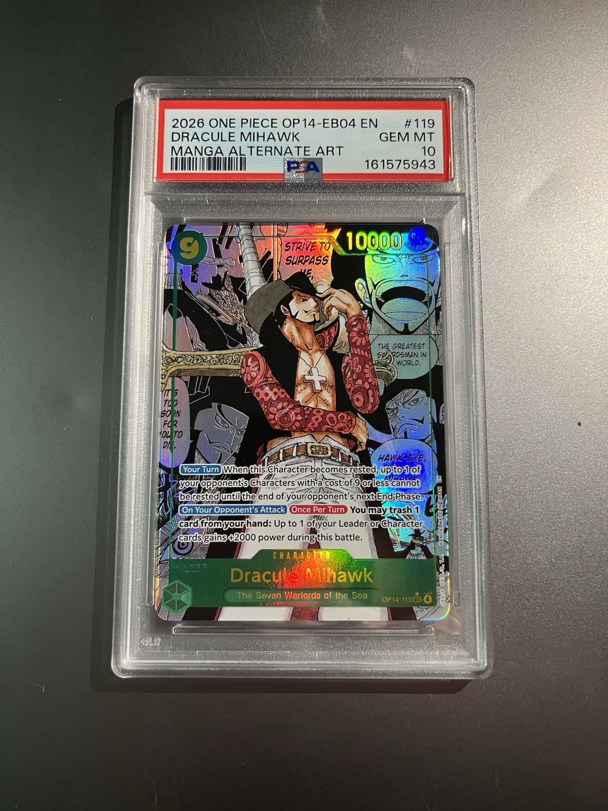 2026 ONE PIECE OP14-EB04 EN Dracule Mihawk Manga Alternate Art #119 PSA 10 