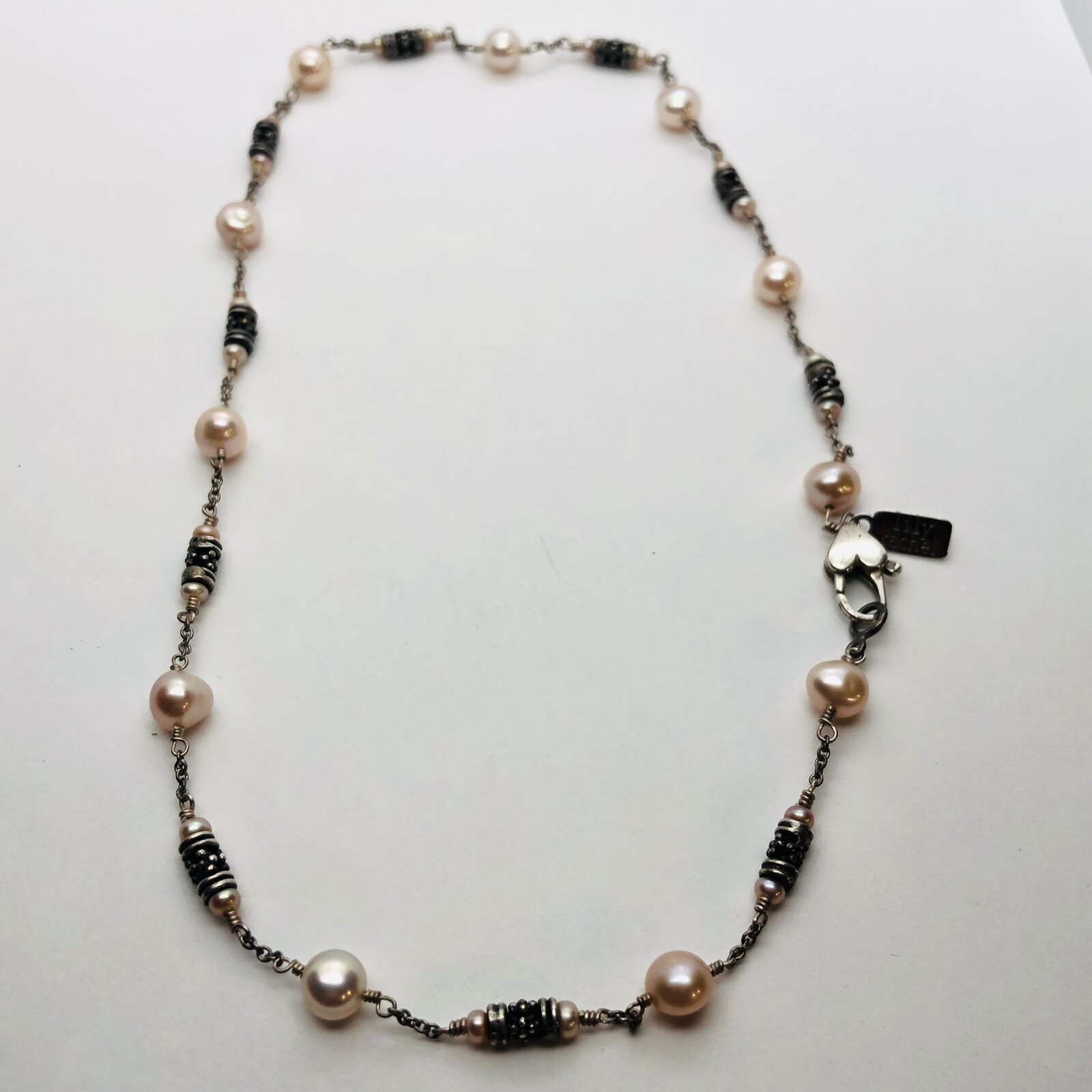 LILY RACHEL FRESHWATER PEARL STERLING SILVER BEADED DESIGNER NECKLACE 16.5” 925