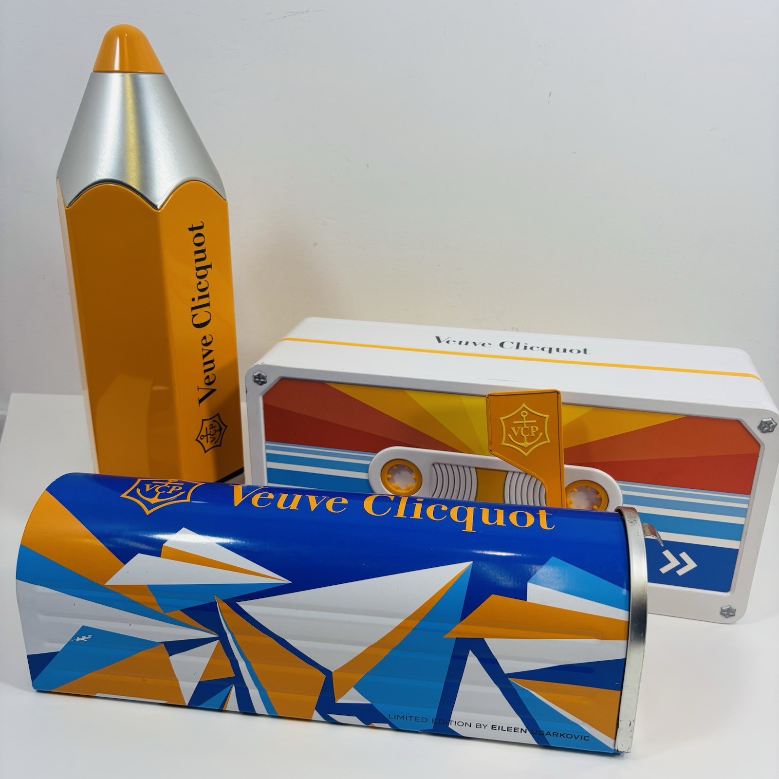 Veuve Cliquot Collectable Container Boxes Cassette Tape Mailbox Pencil Tins