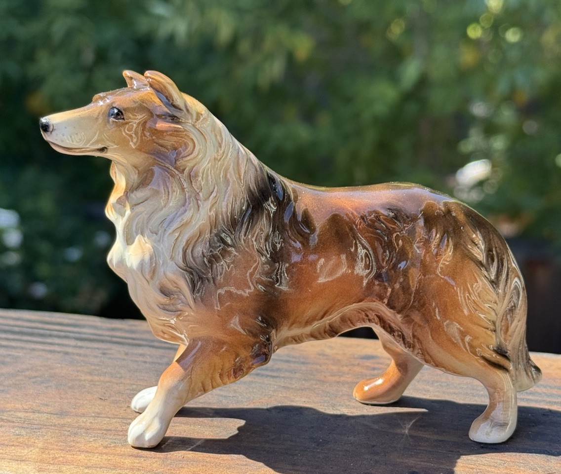 Vintage Nippon Yoko Boeki Ceramic Collie Dog Figurine Japan Approx H 4” X L 5”