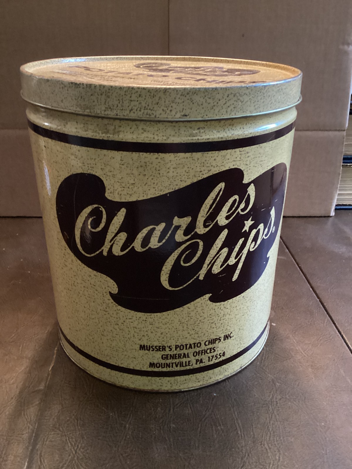 Vintage Charles Chips Potato Chip 16 oz. Large Tin Can Musser\'s Mountville PA