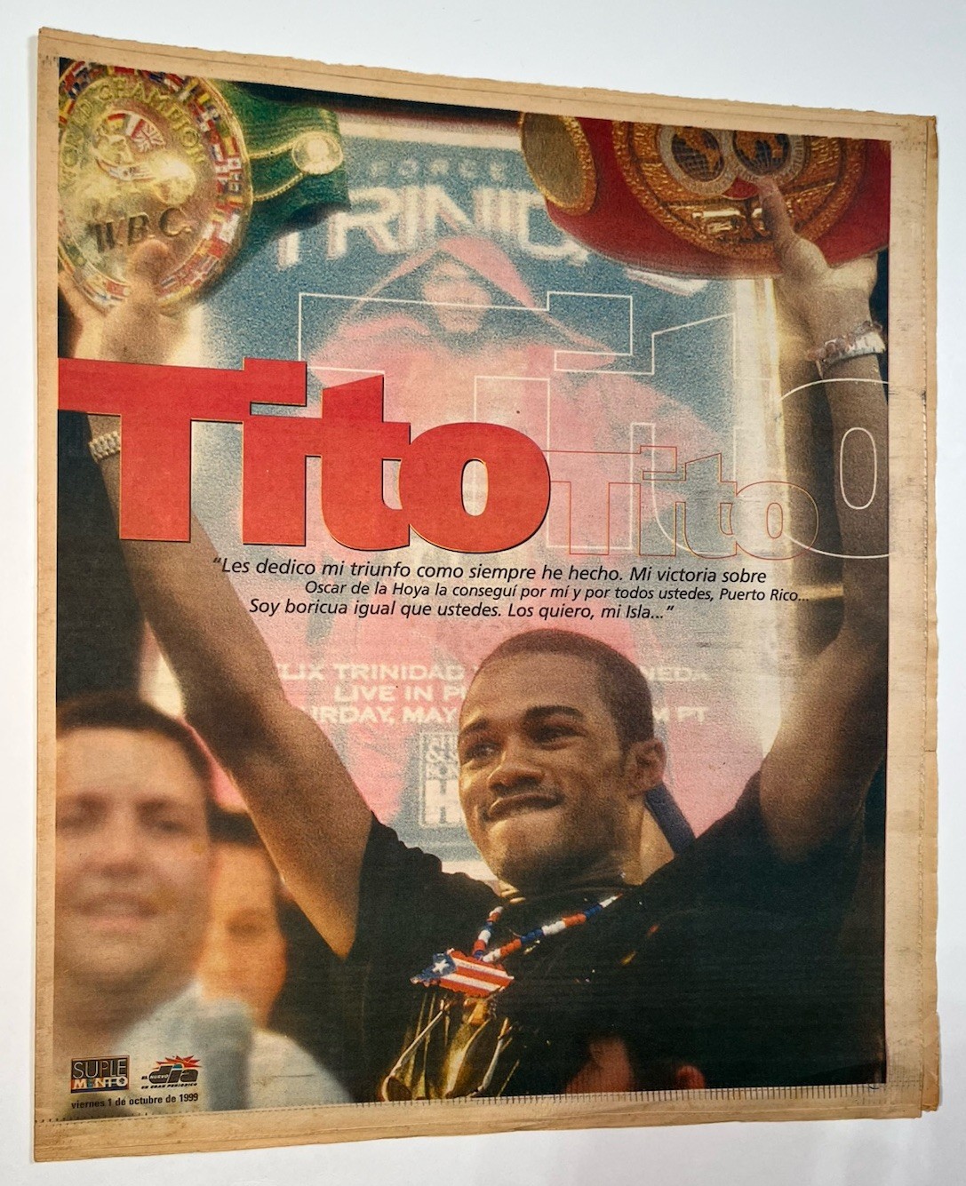 Newspaper El Nuevo Dia de Puerto Rico 10/1/1999 Felix Trinidad Vs. De La Hoya