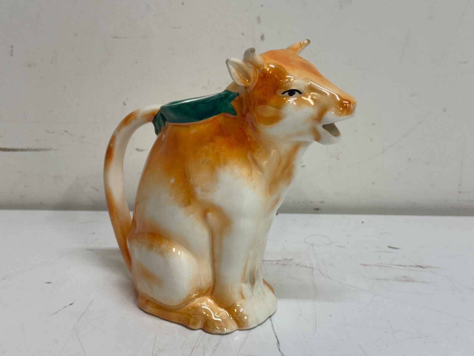 Antique Czechoslovakian Ceramic Brown Cow Figurative Creamer Pitcher