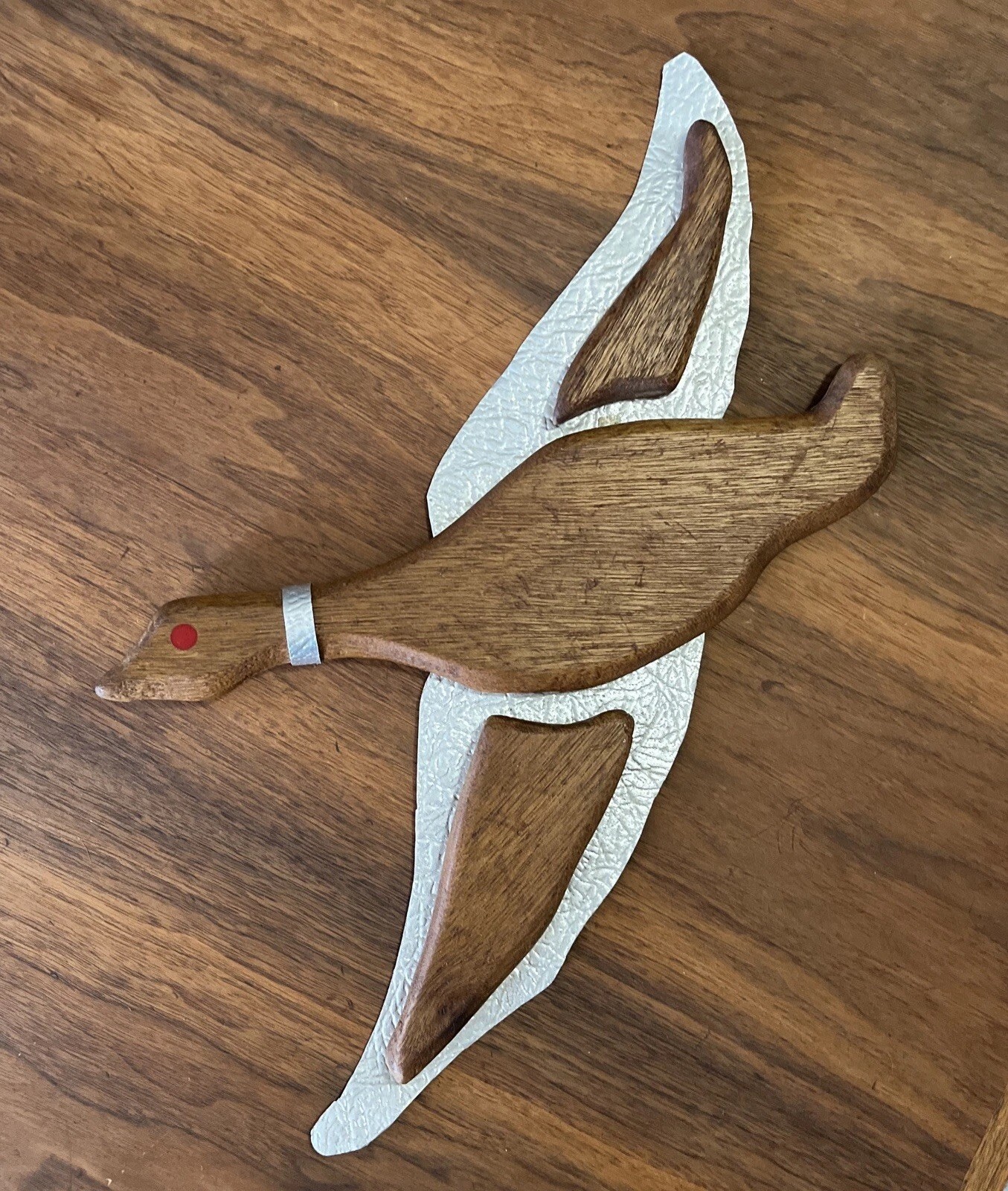 Vtg. MCM Abstract Duck Sculpture Hanging Wall Art Wood & Metal Modern 60’s EUC