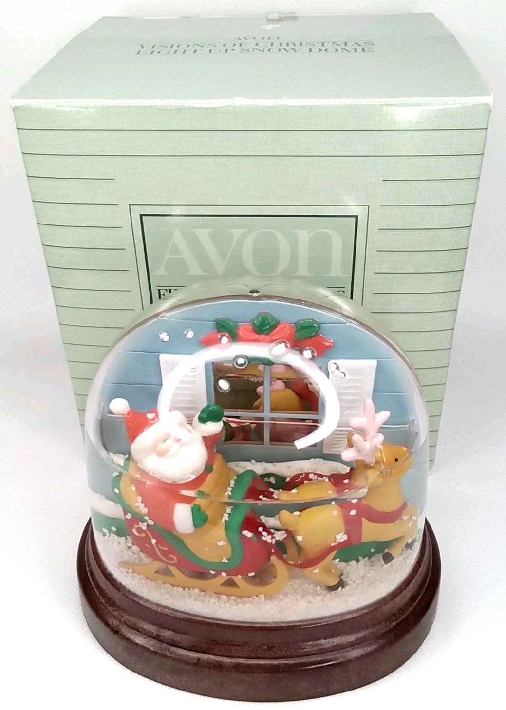 Vintage 1988 Avon Vision Of Christmas Light Up Snow Dome With Original Box