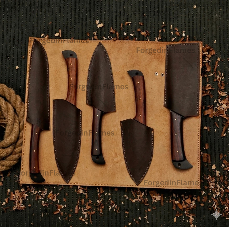 5-Piece Hand Forged Carbon Steel Chef Knife Set –Professional Kitchen Knives BBQ