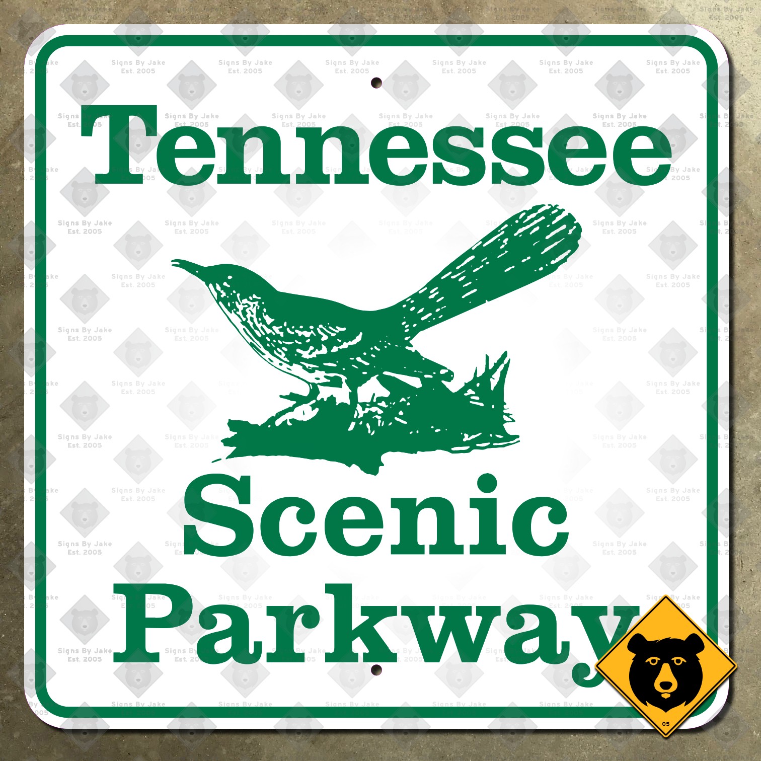 Tennessee Scenic Parkway highway marker road byway mockingbird sign 1981 16x16