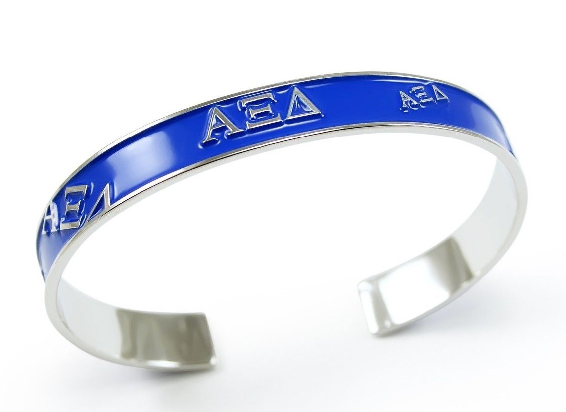 *NEW* Alpha Xi Delta bangle bracelet with raised letters and dark blue enamel