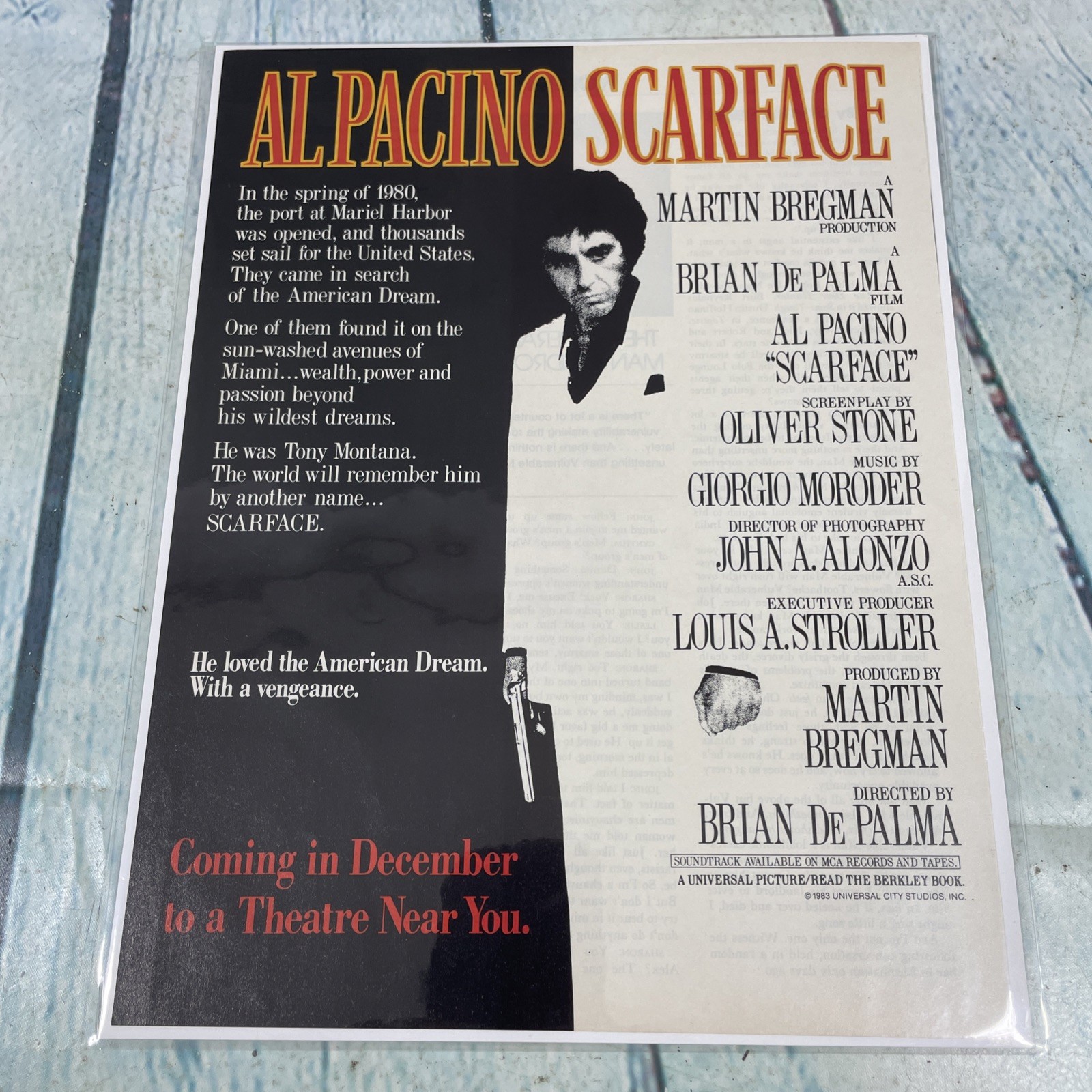 1983 Scarface w Al Pacino Movie Vtg Print Ad/Poster Pinup Promo Art Magazine Pg