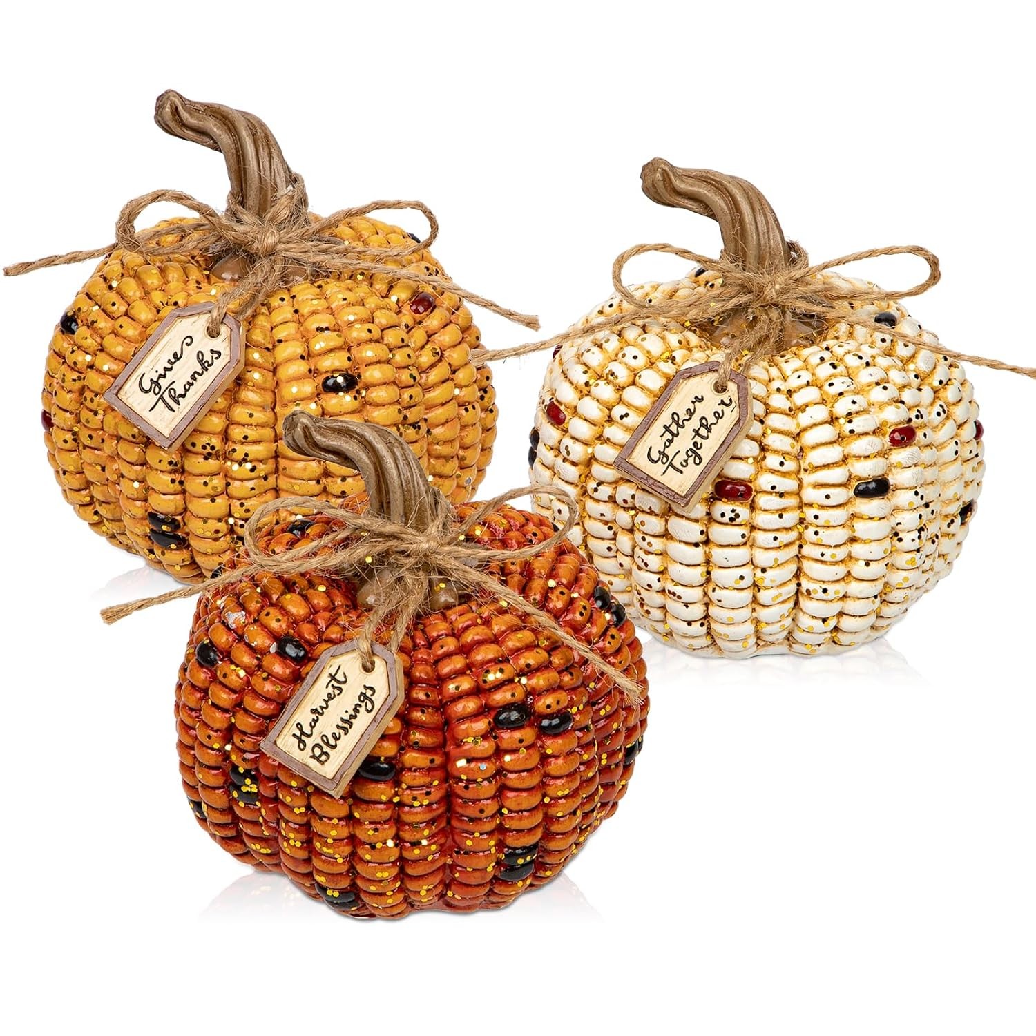 Briful 3-Piece Resin Corn Pumpkin Set Fall Decor