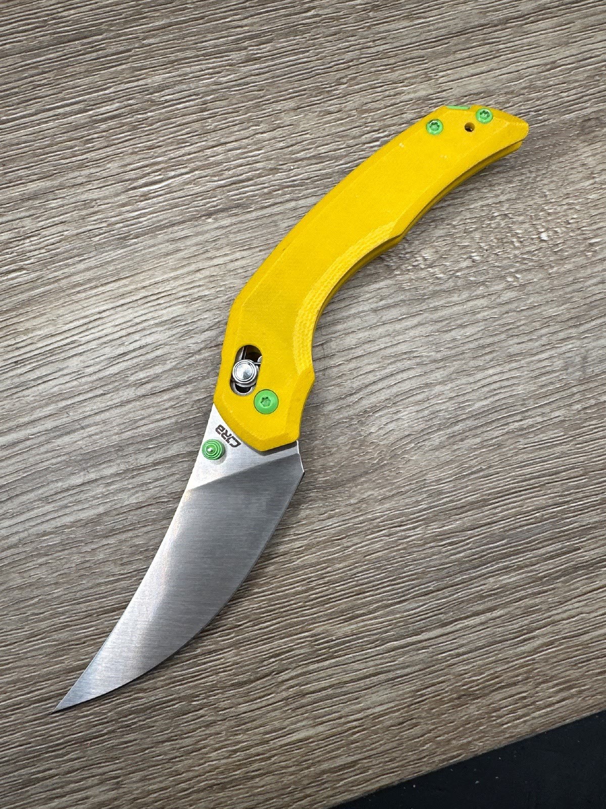 CJRB Nanner J1955YE Yellow Lime G10 Crossbar Persian Folding Knife Used Exc