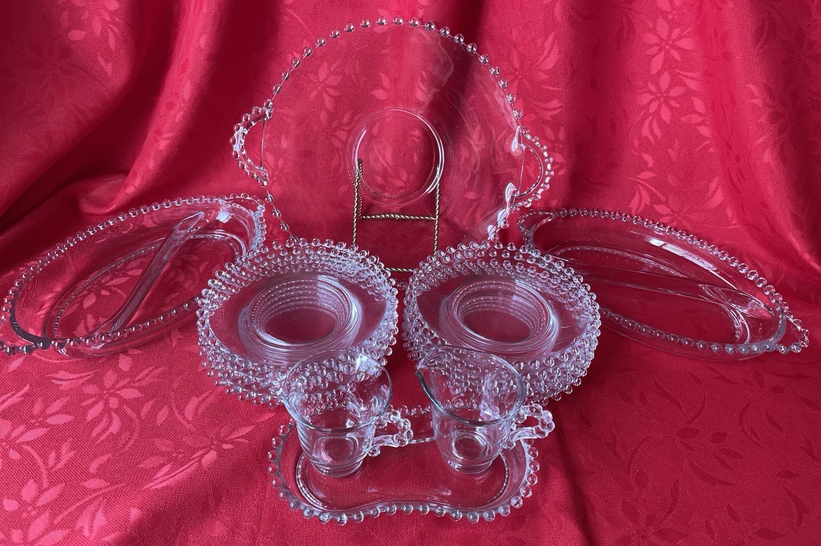 Candlewick Imperial Glass Plates Sugar Creamer Tray Handled Plate Divided Relish
