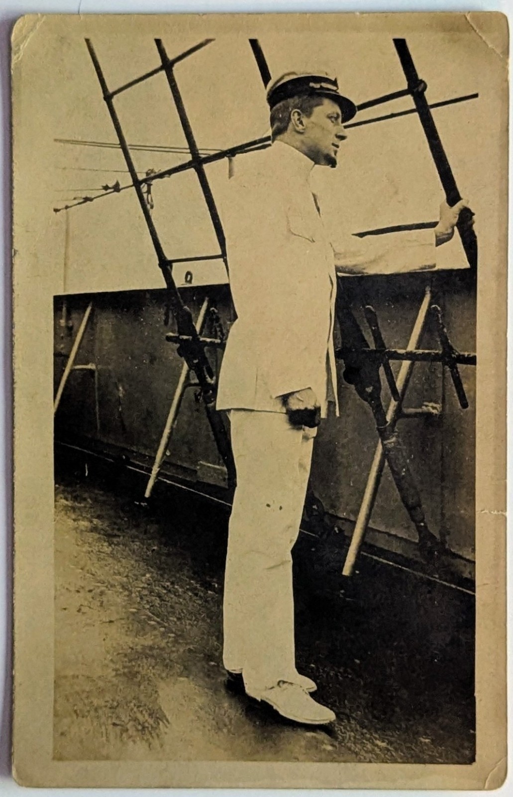 Vintage RPPC Antique Postcard Naval Officer Ship Deck Uniform Captain Maritime