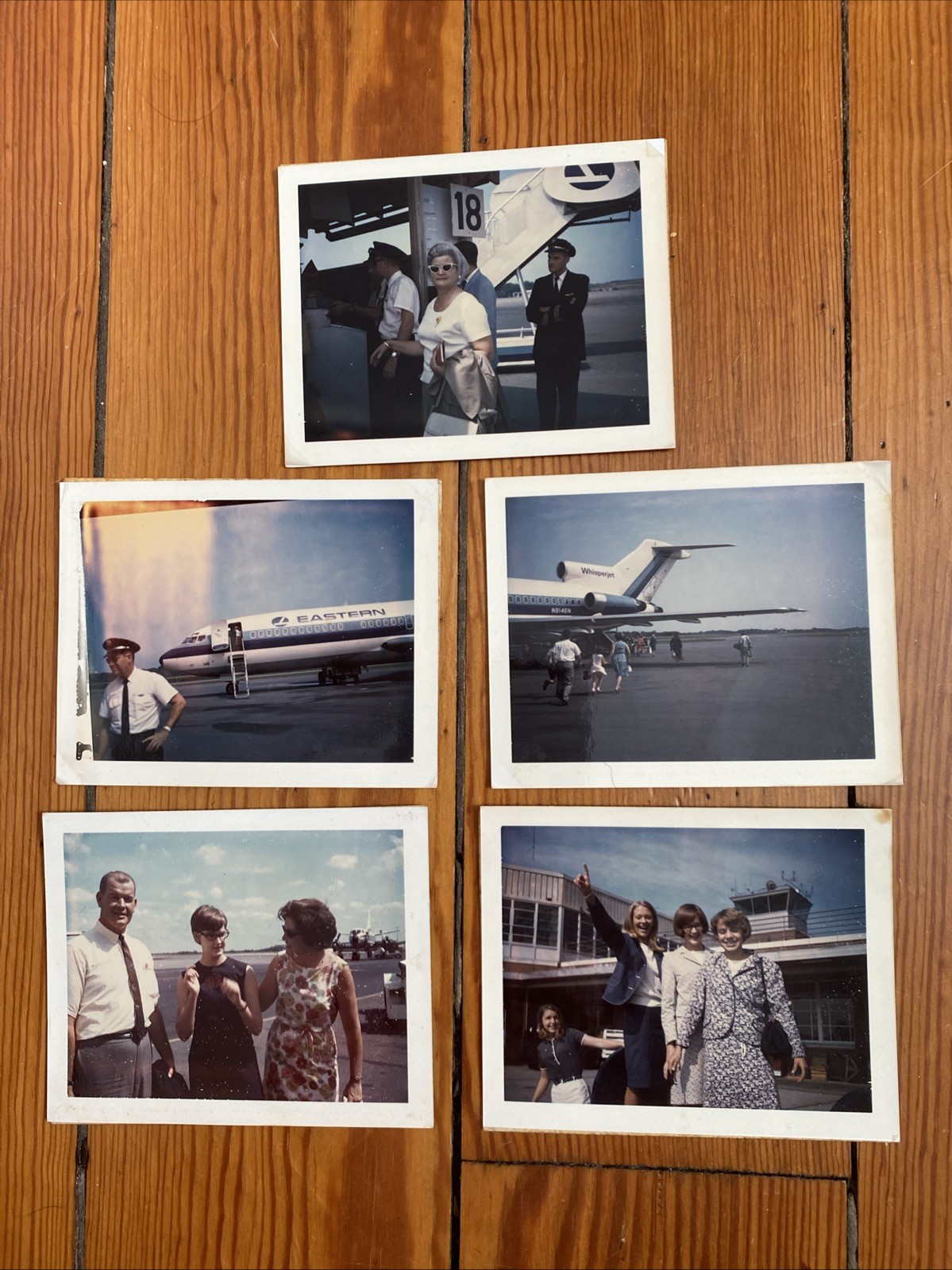 Lot of 5 Vintage Eastern Whisperjet Candid Travel Airport Photos Exterior Views