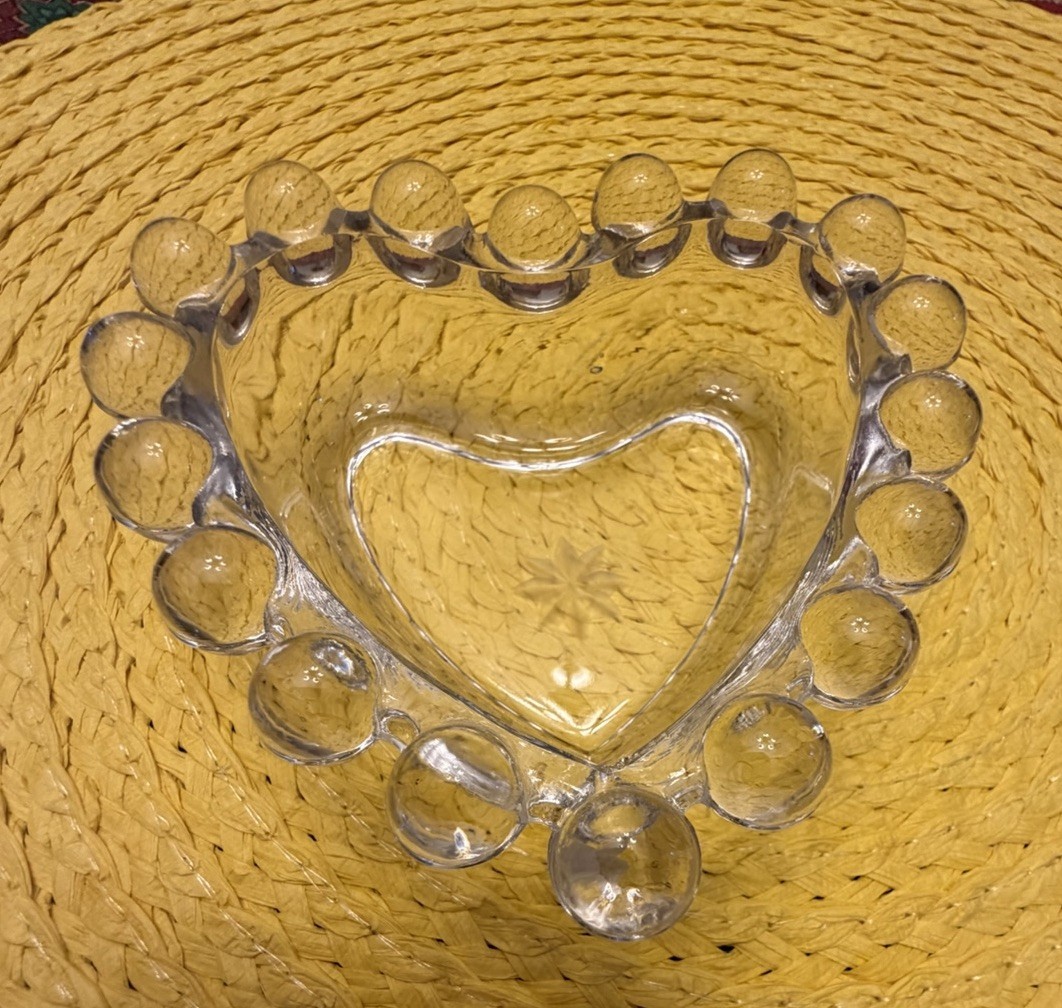 Imperial Candlewick Glass Heart Trinket Dish 4”