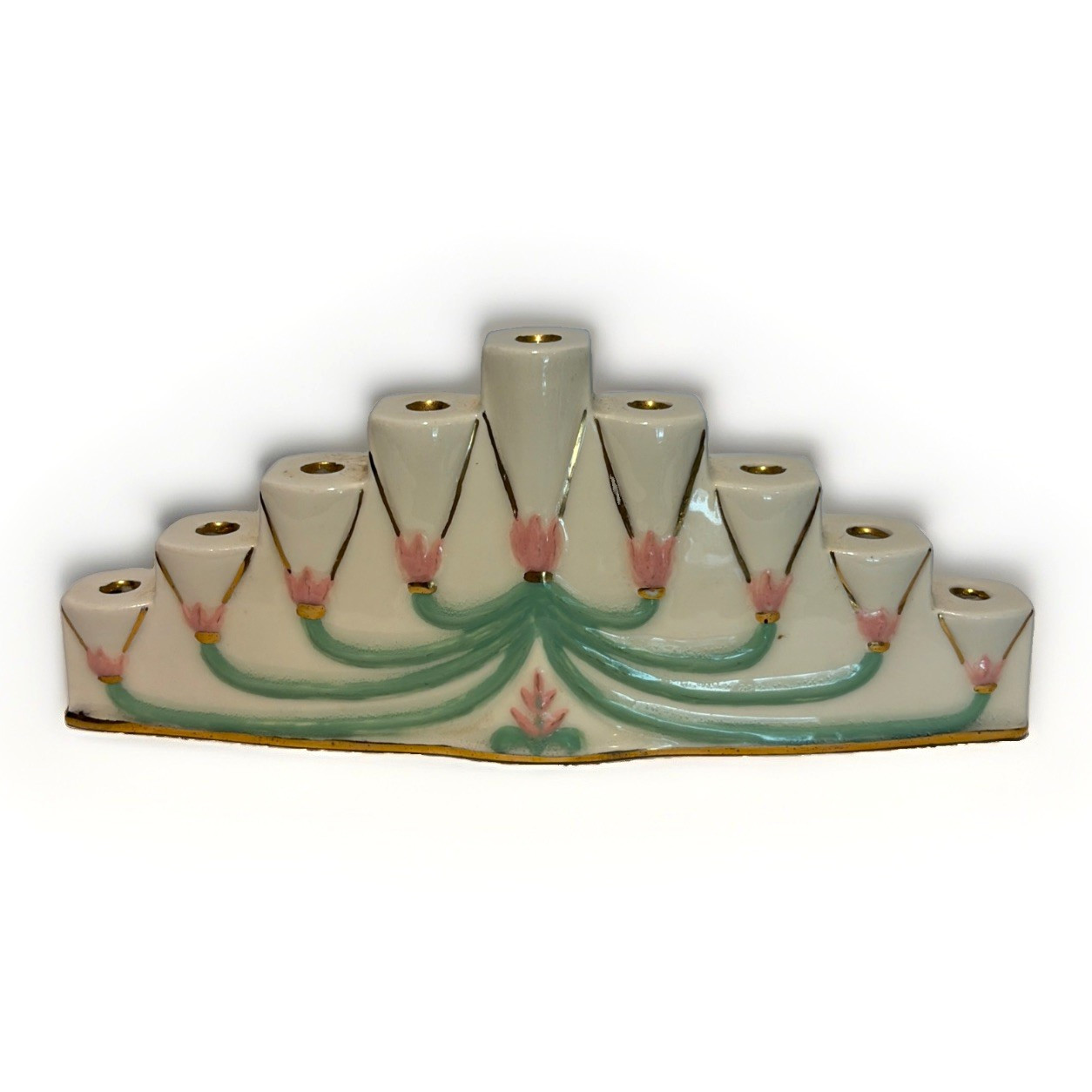 Handmade Ceramic  Hanukkah Menorah Pastel Floral Holiday Decor 10.5. X 4.5