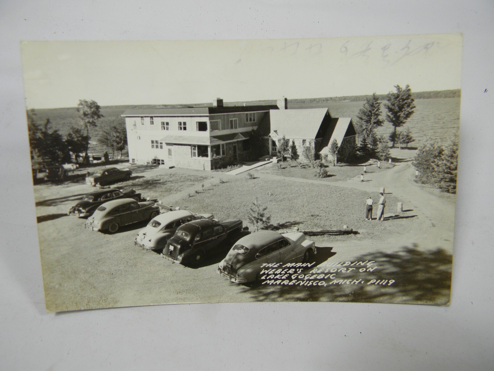 RPPC Weber\'s Resort Lake Gogebic  Marenisco Mi. - Old Cars -  1949 Postcard- P47