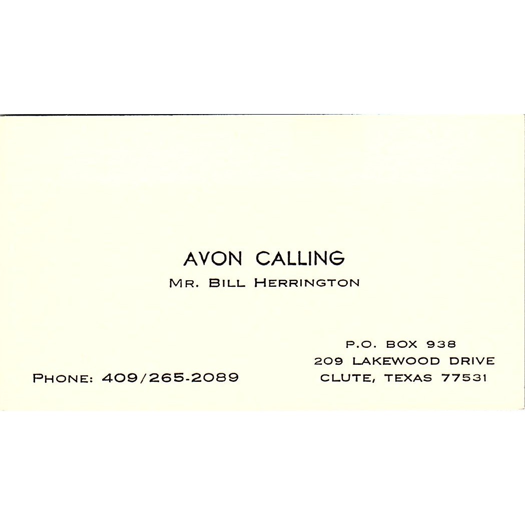 Bill Herrington Avon Calling Clute Texas Vintage Business Card SE3-B14