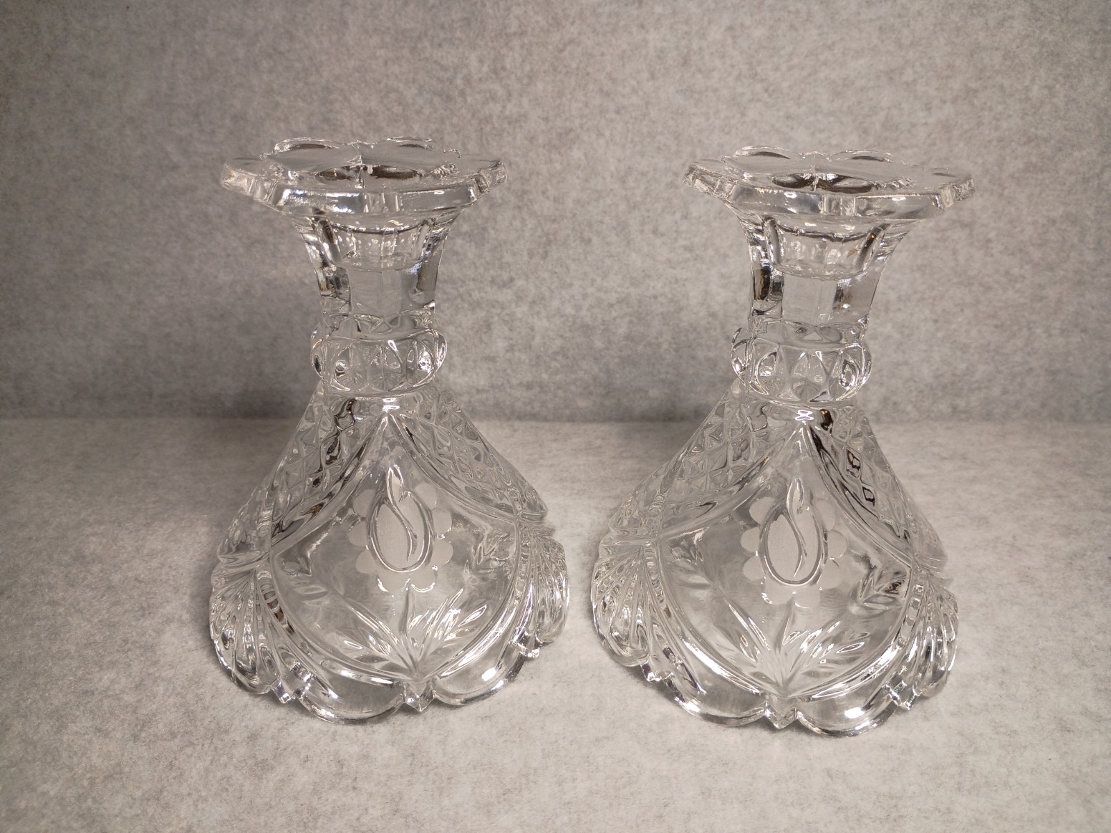 VTG Crystal Etched Candleholders Set of 2, 5 inches tall