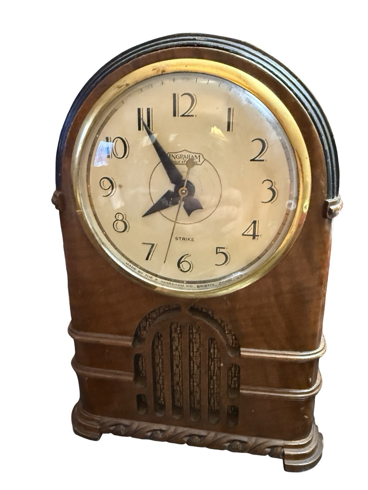 1930s Ingraham Self Starting Strike Mantle Clock Working