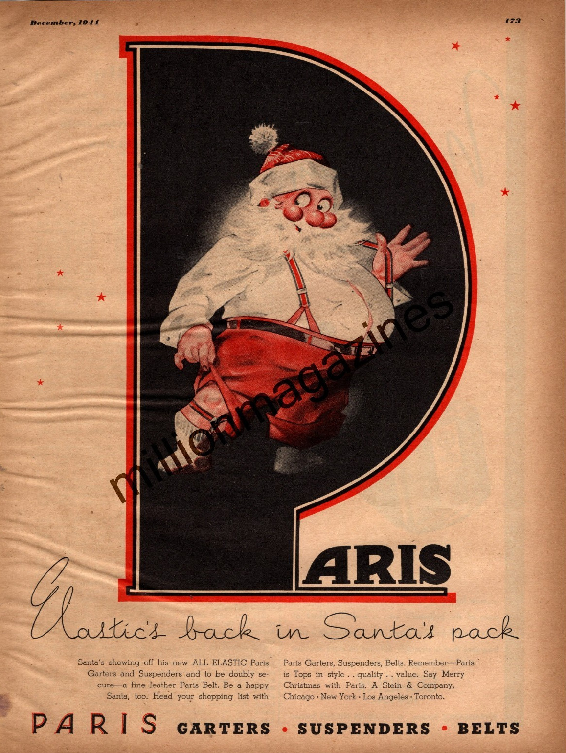 1944  Santa Claus wears Paris Garters - Very Rare