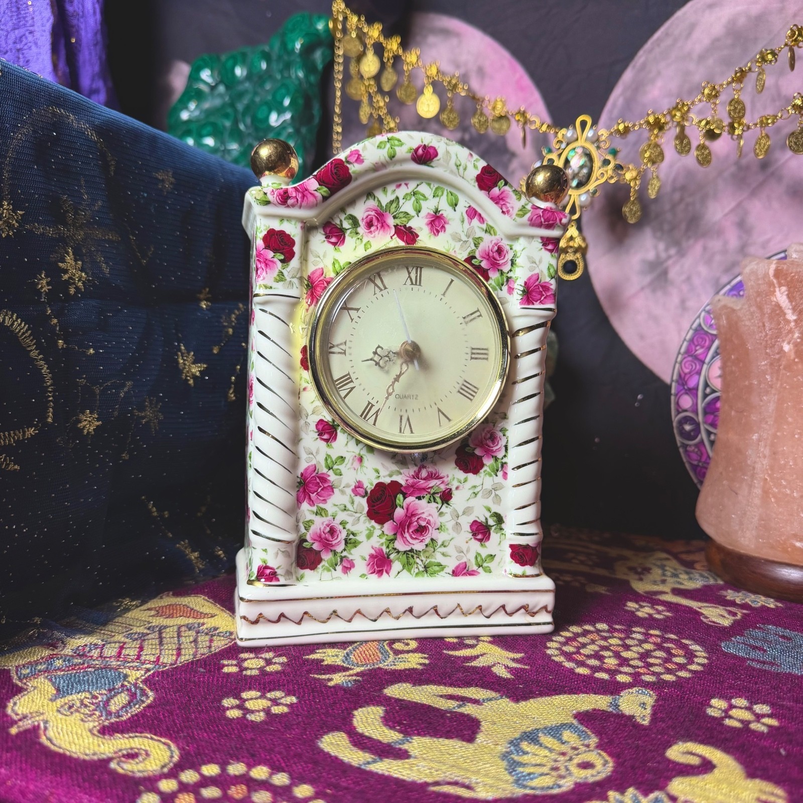 Gorgeous Vintage Coquette Floral Porcelain Desk Clock