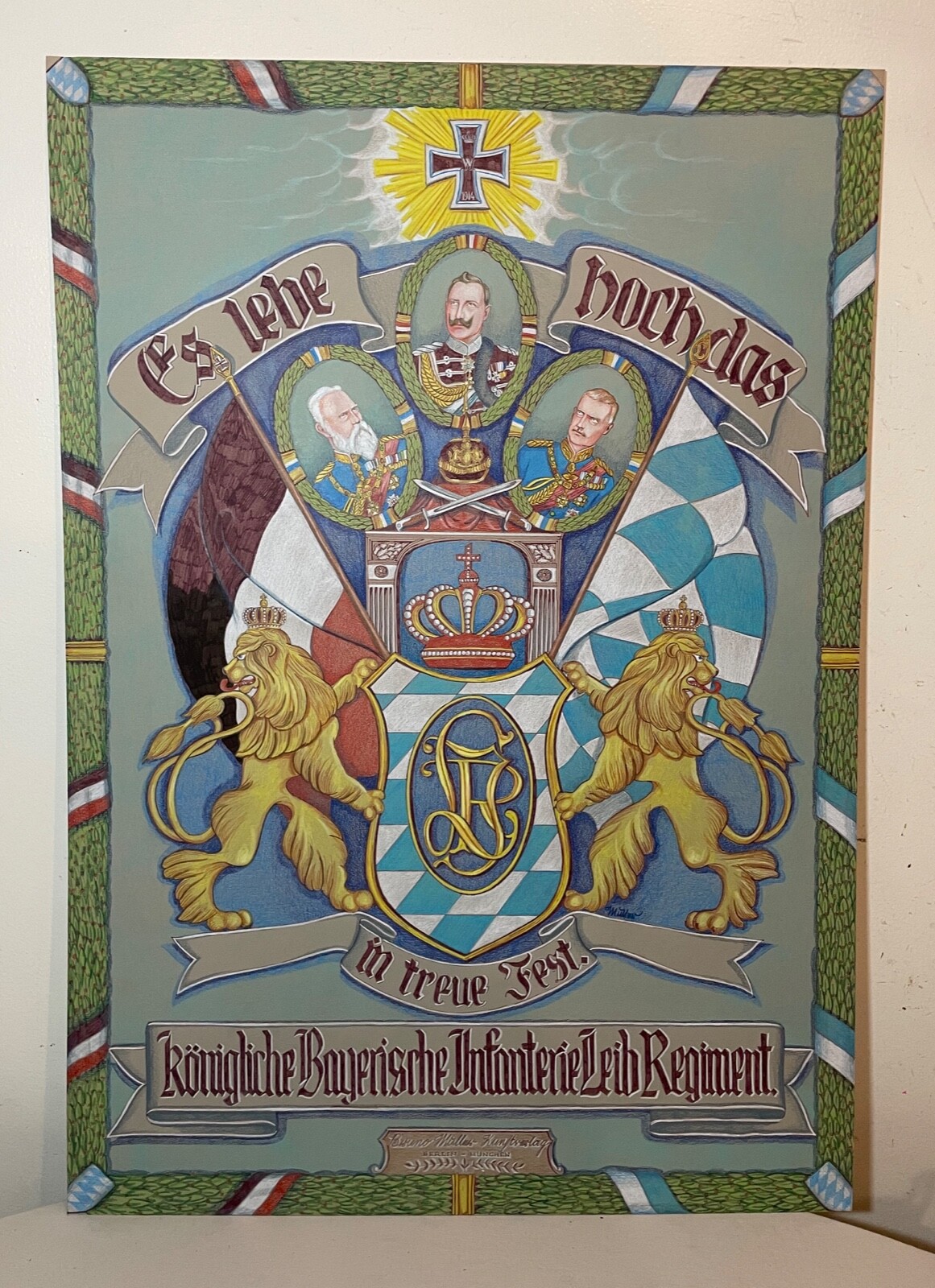 Original Royal Bavarian Infantry Body Regiment heraldic army pencil drawing art