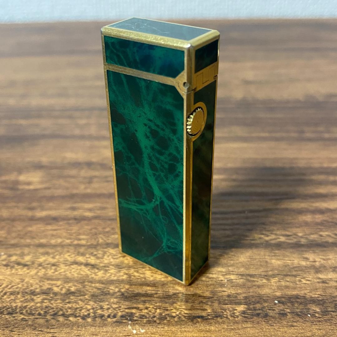 Dunhill 70s Roller Gas Lighter Green Gold Marble Pattern Vintage Smoking Japan
