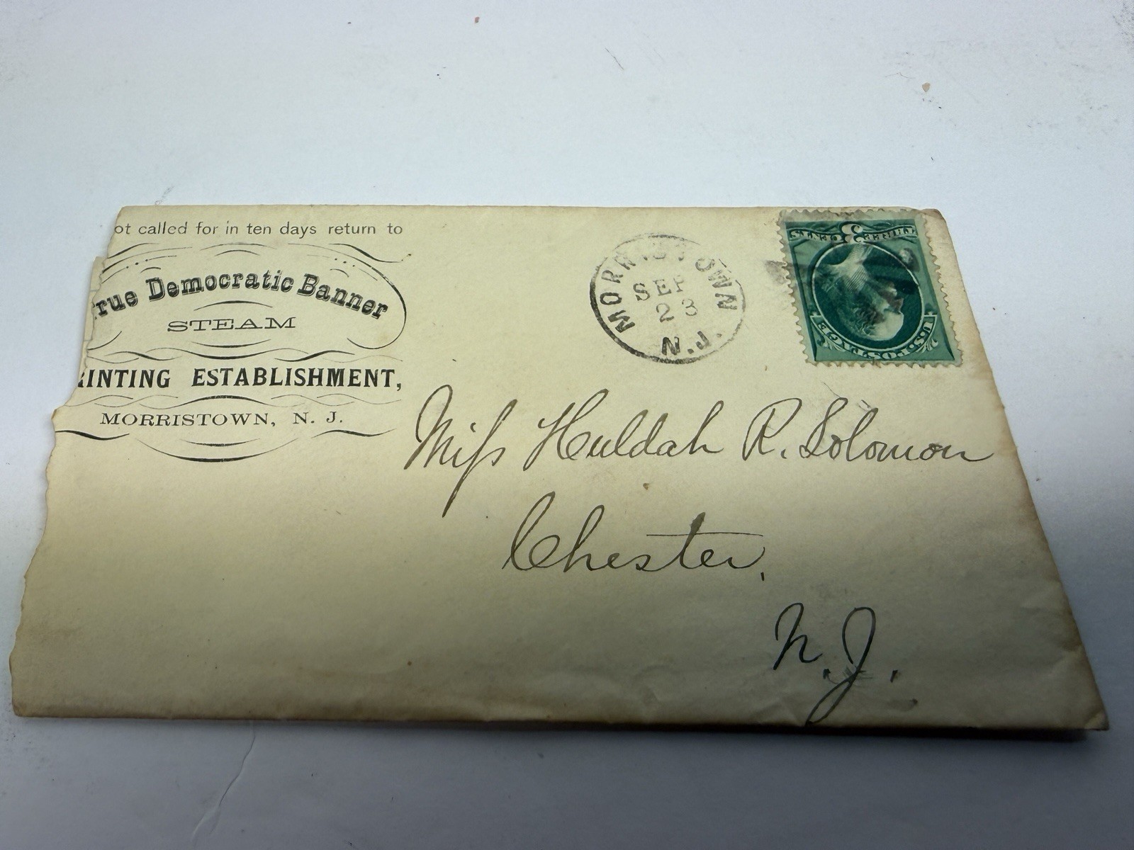 1875 True Democratic Banner Morristown NJ Letter Mrs L C Vogt Cover 