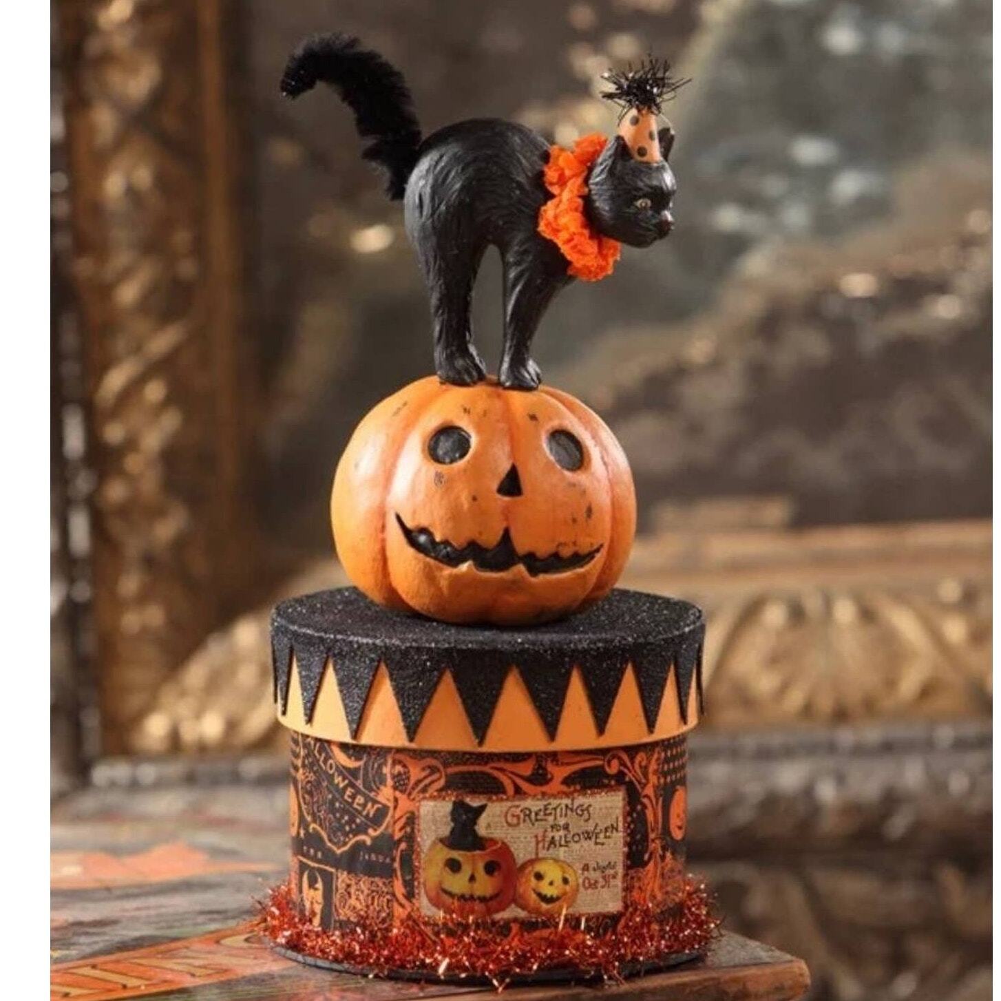 New Bethany Lowe Party Cat On Box Black Cat Pumpkin Jack O Lantern Halloween New Bethany Lowe Party Cat On Box Black Cat Pumpkin Jack O Lantern Halloween