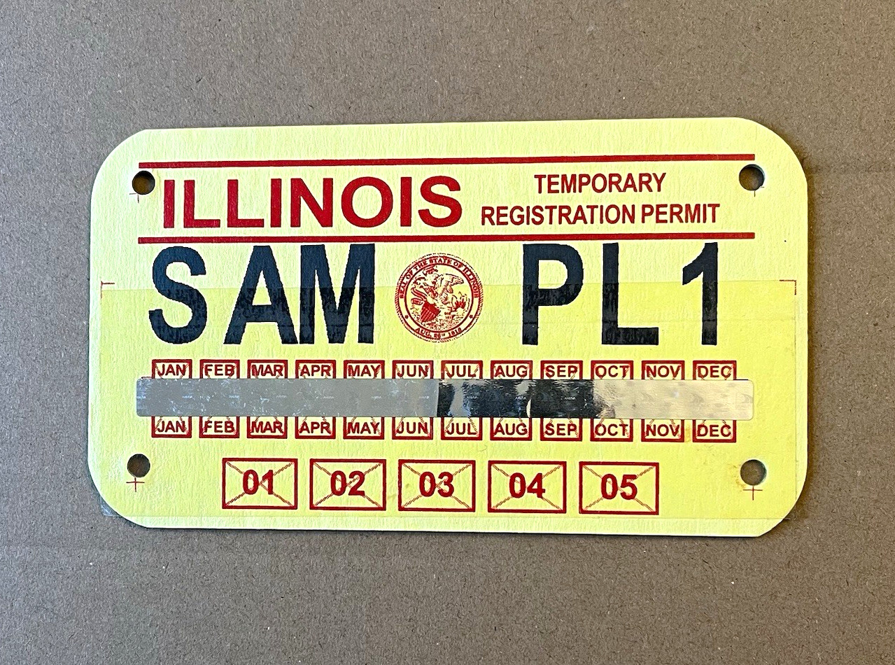 Rare 2001-2005 Illinois Sample Temp Reg Motorcycle Permit License Plate SAM PL1