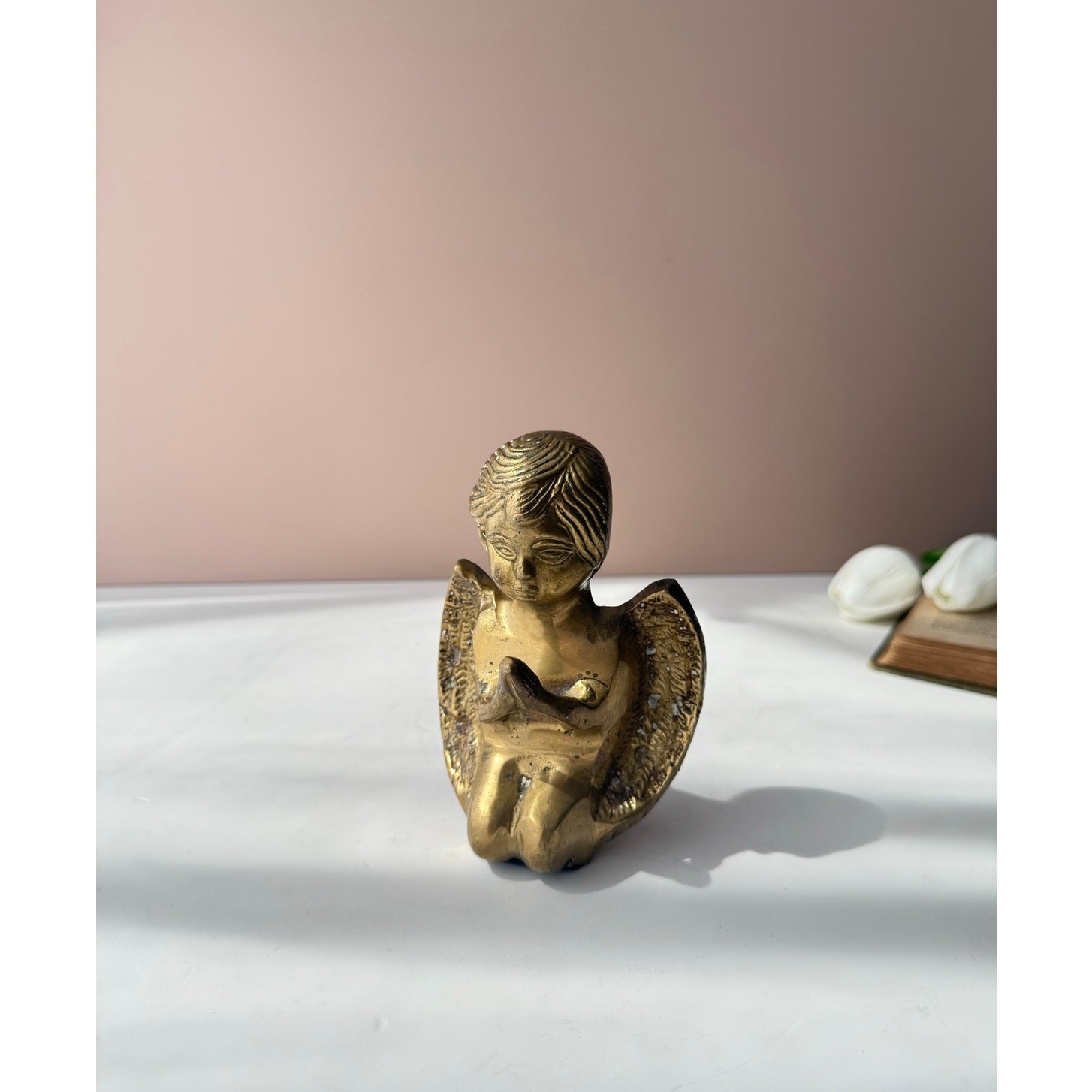Vintage Solid Brass Praying Angel Cherub Figurine | Religious Devotional Decor