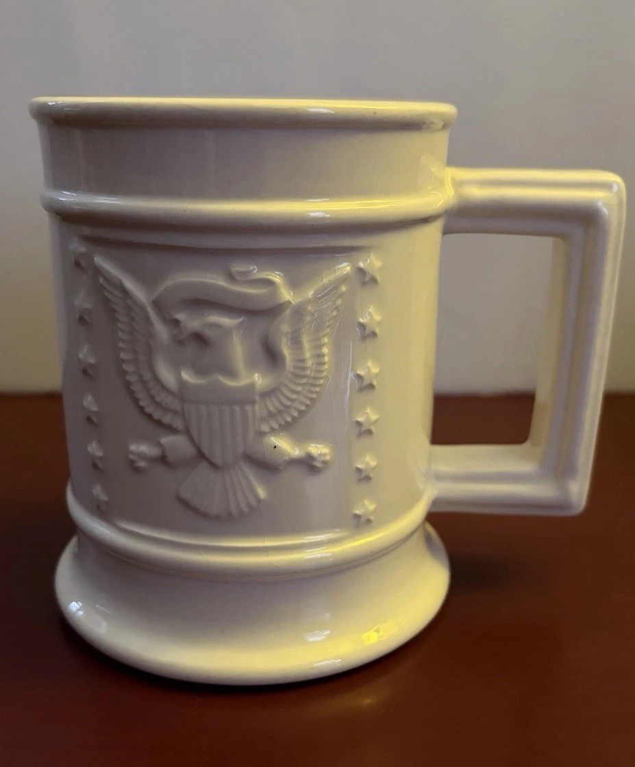 Vintage Pottery Mug Great Seal of the United States Bald Eagle 1970s Signed