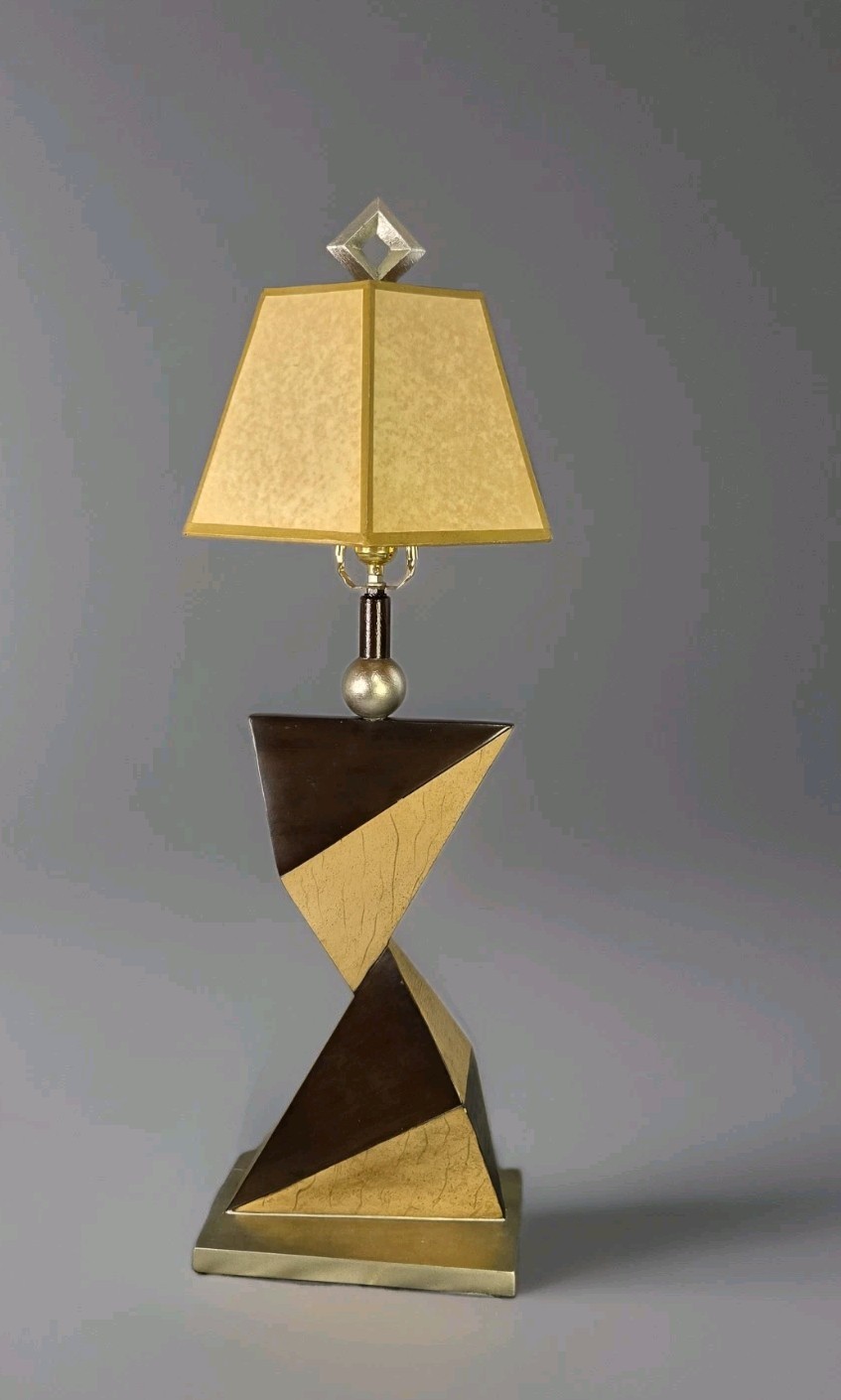 Vintage ARTMAX Post Modern Sculptural Plaster Twisted Triangle Table Lamp