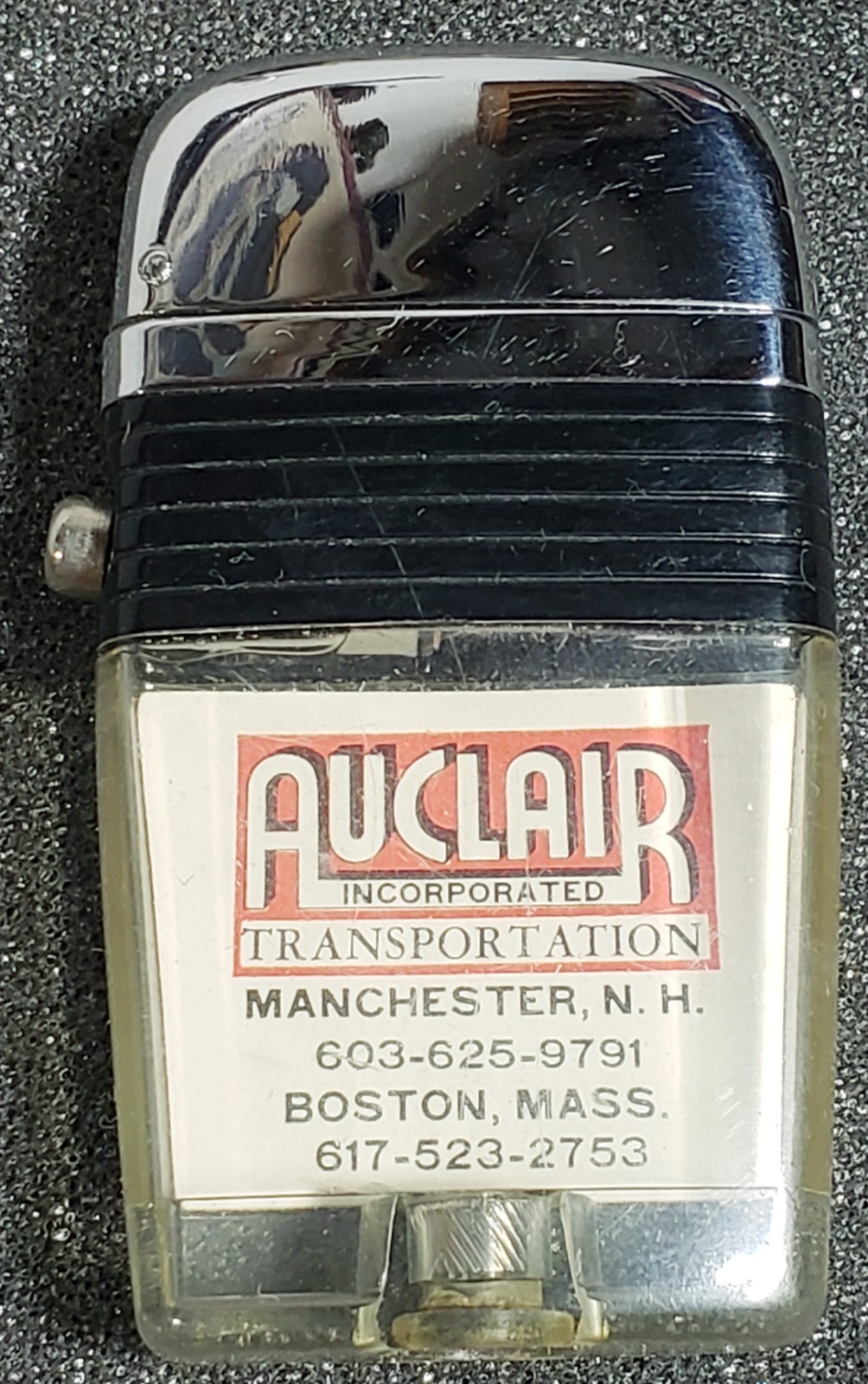 Vintage Scripto Vu Lighter, AUCLAIR TRANSPORTATION MANCHESTER NH & BOSTON MA adv