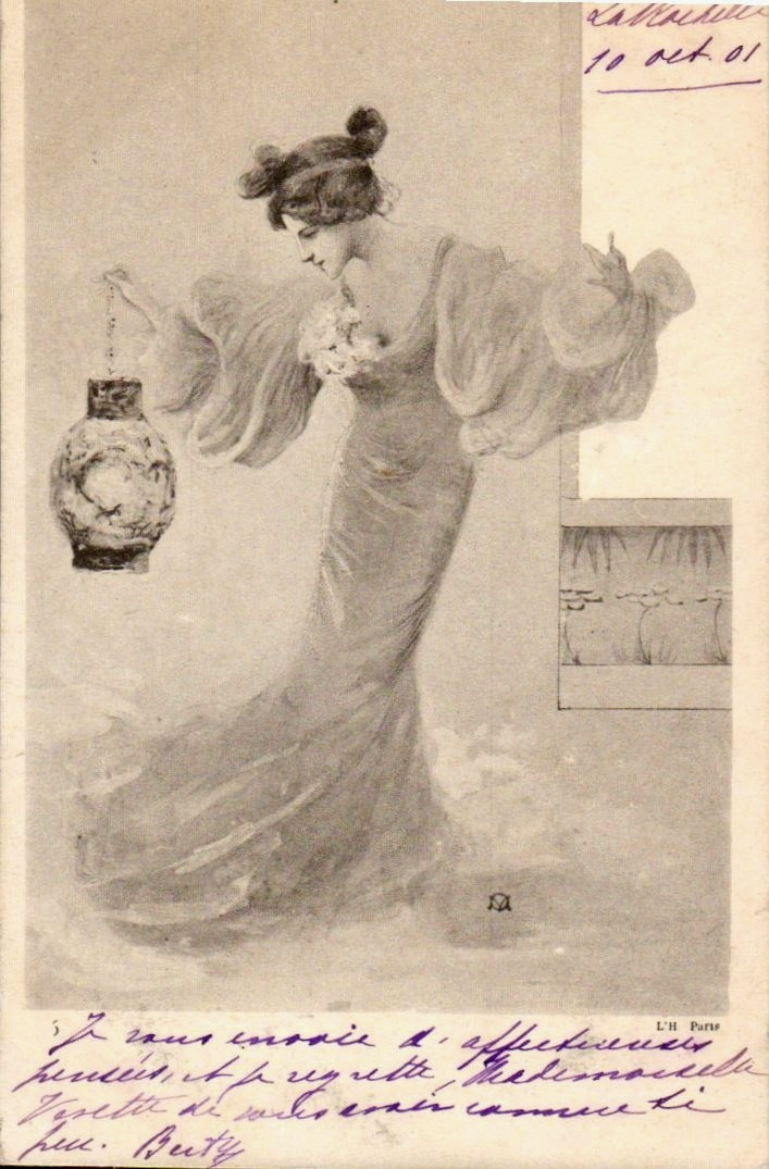 Lady with a Lamp - 1901 Vintage Artist Signed Postcard Lady with a Lamp - 1901 Vintage Artist Signed Postcard