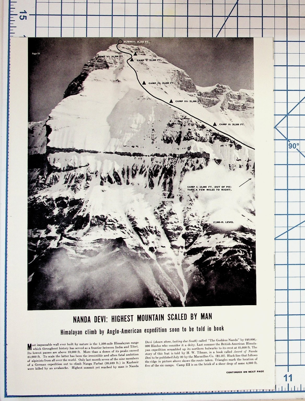 1937 Nanda Devi Himalayan Climb Article Magazine Pages Anglo-American Expedition
