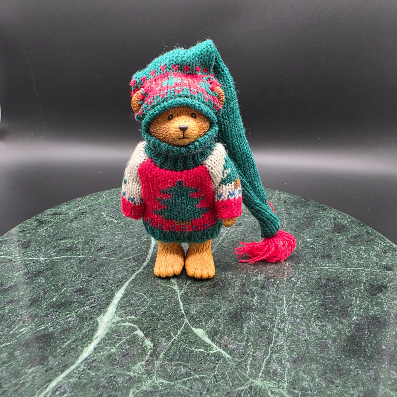 Vintage Russ Berrie Christmas Bear Figurine Knit Sweater Long Hat Holiday Vintage Russ Berrie Christmas Bear Figurine Knit Sweater Long Hat Holiday
