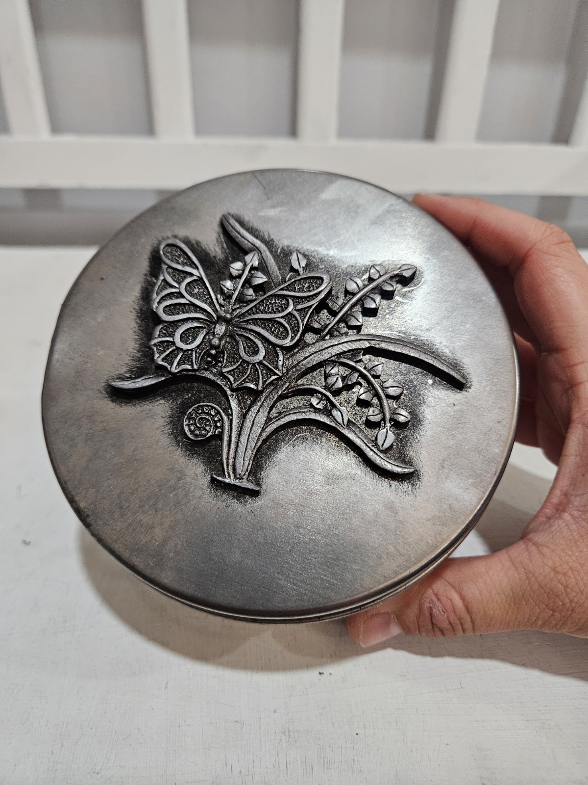 Vintage Metzke Pewter Butterfly Tin 5\