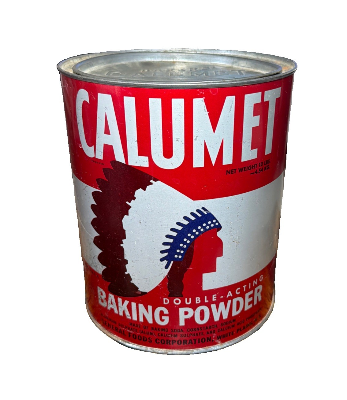Vintage Calumet 10 Lb Baking Powder Tin Can Canister Embossed Lid Clean Inside