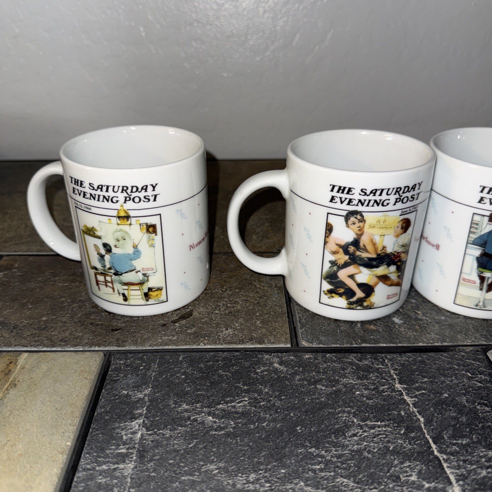 VINTAGE 1992 NORMAN ROCKWELL GALLERY Mugs THE SATURDAY EVENING POST Set of 4