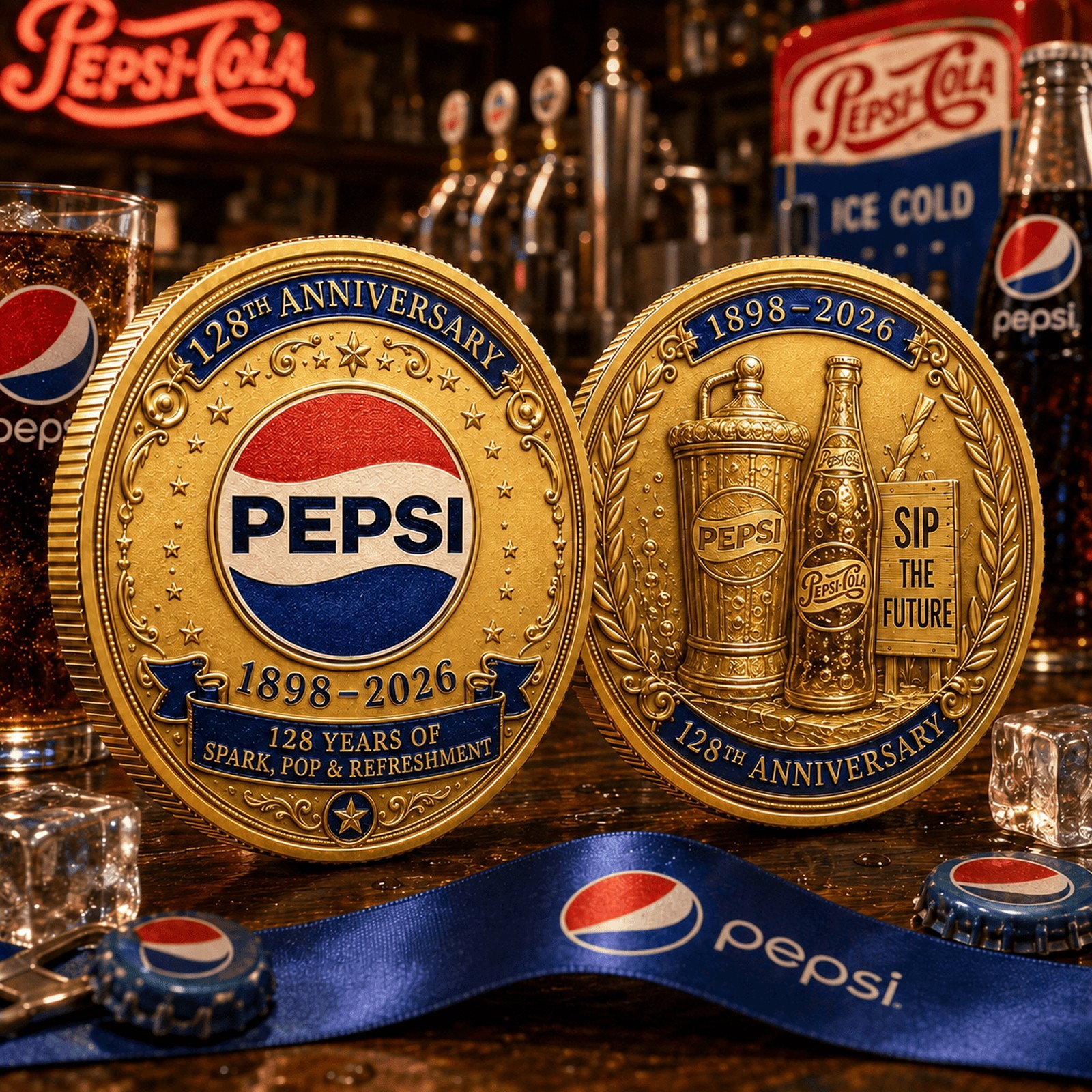Pepsi 128th Anniversary Retro Gold Commemorative Coin