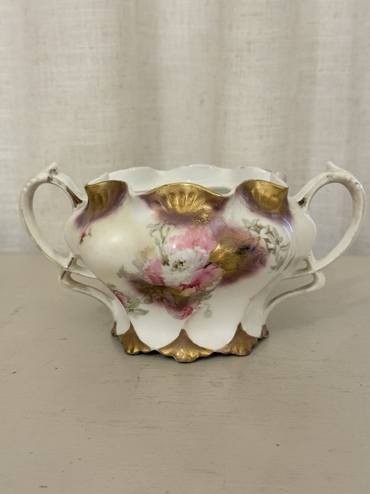 Antique Royal Vienna Porcelain Sugar Bowl Hand Painted Roses Art Nouveau