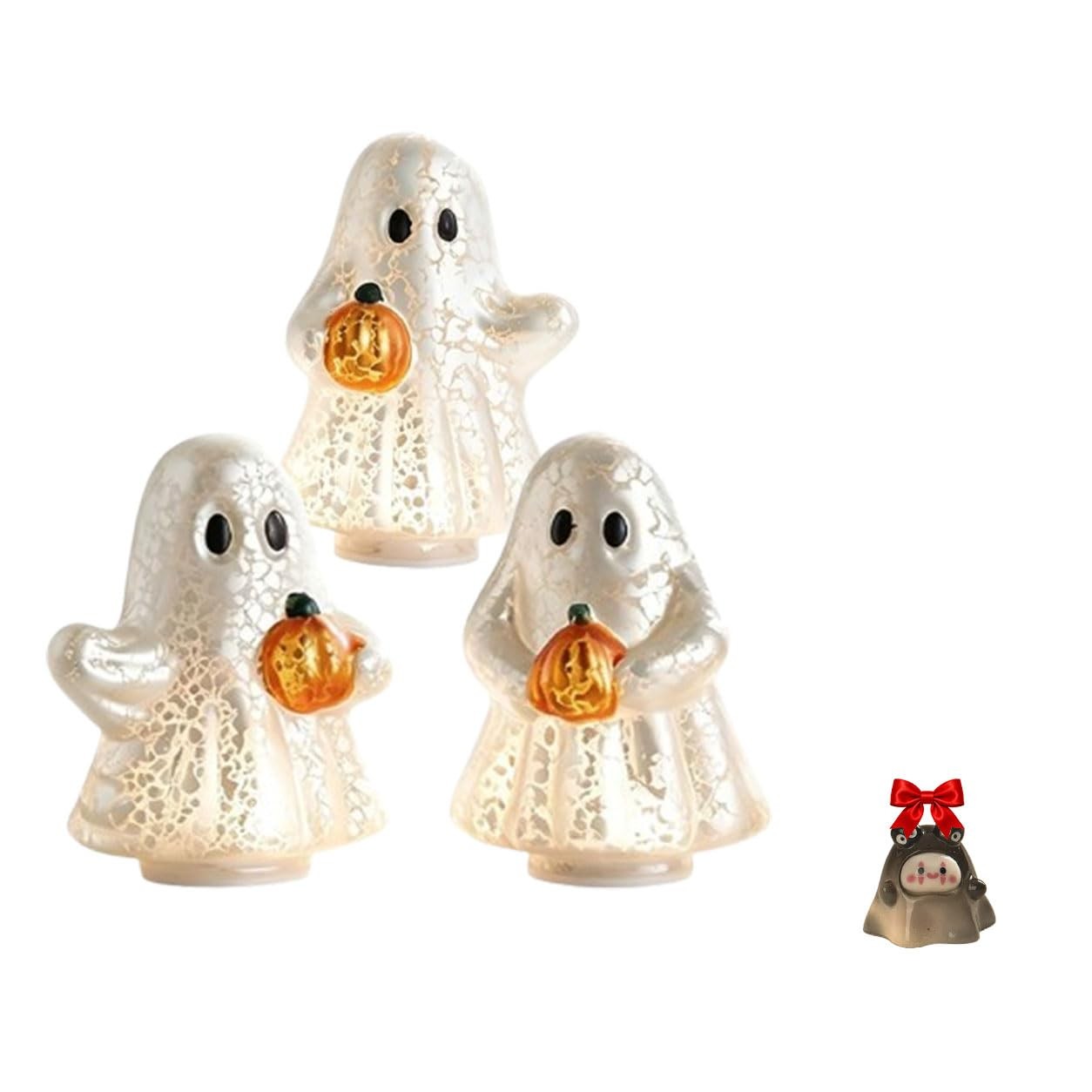 Set 3 Illuminated Mercury Glass Ghosts, LED Halloween Ghost Decorations Set 3 Illuminated Mercury Glass Ghosts, LED Halloween Ghost Decorations