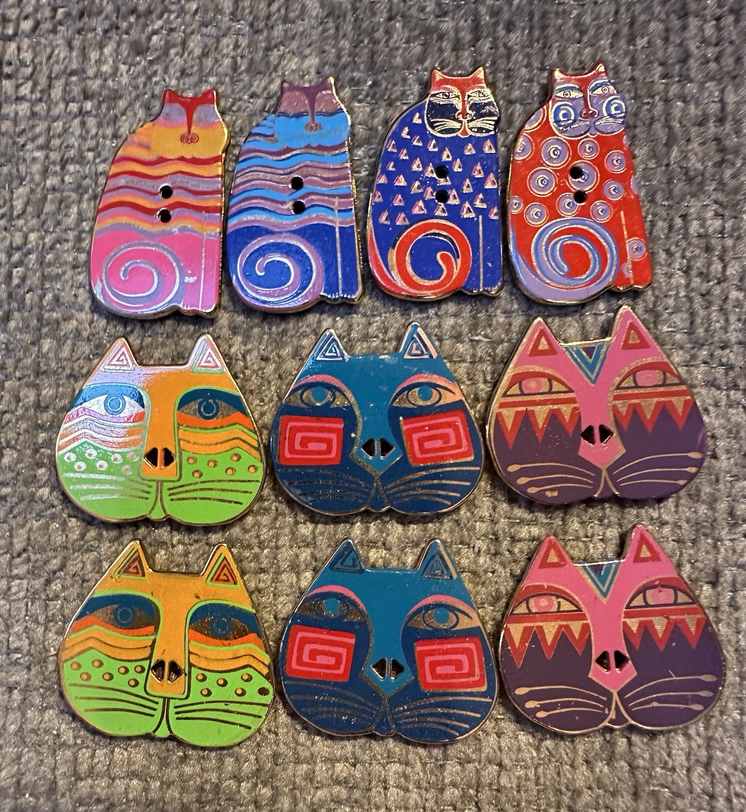 (10) Metal/Enamel Vintage Laurel Burch Buttons. NEW/NEVER USED